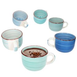 01-24327029-HIT-Blue-Jumbobecher-mit-Henkel-6er-Set-Deko.jpg 6er Set BLUE Jumbobecher mit Henkel für 6 Personen aus Steingut - 24327029_Bild_1