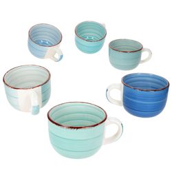 02-24327029-HIT-Blue-Jumbobecher-mit-Henkel-6er-Set.jpg 6er Set BLUE Jumbobecher mit Henkel für 6 Personen aus Steingut - 24327029_Bild_2