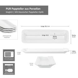 06-24302111-HIT-PUR-Pappteller-aus-Porzellan-Snack-Schale-20x6x1-5cm-Bemassung.jpg 24er Set PUR Pappteller klein länglich aus Porzellan weiß - 24302111_Bild_7