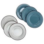 6er Set ROME Weiß & Blau Kuchenteller für 6 Personen aus Steingut - 3x 24323280 & 3x 24232356_Bild_2