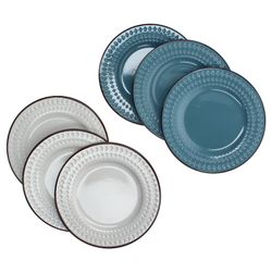 02-24323280-24232356-Rome-blau-weiss-Kuchenteller-6er-Set.jpg 6er Set ROME Weiß & Blau Kuchenteller für 6 Personen aus Steingut - 3x 24323280 & 3x 24232356_Bild_2