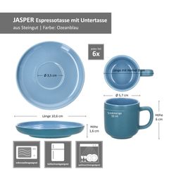 06-414318-414332-Ritzenhoff-und-Breker-Jasper-Ozeanblau-Espressotasse-Untertasse-Bemassung-METRO.jpg 6er Set Jasper Ozeanblau Espressotassen mit Untertassen aus Steingut - 6x 414318 & 6x 414332_Bild_7