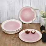 6er Set REACTIVE GLAZE PARIS Kuchenteller Creme & Pink aus Steingut_Bild_3