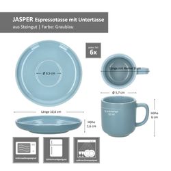 06-414141-414158-Ritzenhoff-und-Breker-Jasper-Graublau-Espressotasse-Untertasse-Bemassung.jpg 6er Set Jasper Graublau Espressotassen mit Untertassen aus Steingut - 6x 414141 & 6x 414158_Bild_7