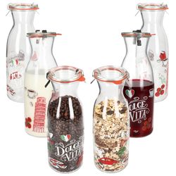 01-806076-Ritzenhoff-und-Breker-Palermo-Karaffe-1L-mit-WECK-Zubehoer-6er-Set-Deko.jpg 6er Set Palermo Karaffe 1 Liter + Weck-Glasdeckel + Einkochring + Klammern - 806076_Bild_1