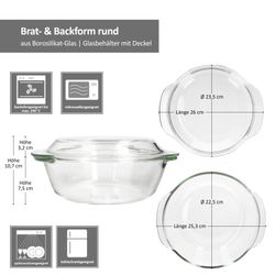06-90539-Arte-Regal-Brat-und-Backform-2L-Bemassung.jpg Brat- & Backform mit Deckel rund groß 2 Liter aus Glas - 90539_Bild_6