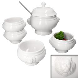 01-162426-113092-5tlg-Set-LEO-Loewenkopfterrine-2L-und-4x0-45L-Deko.jpg 45L weiß aus Steingut_Bild_1