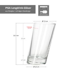 06-11007020S-Borgonovo-Pisa-Longdrink-Glaeser-360ml-Bemassung.jpg 6er Set PISA schräge Longdrink-Gläser aus Glas - 11007020S_Bild_7