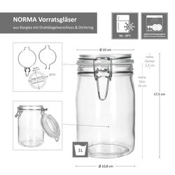 06-17103520S-Norma-Vorratsglas-1L-Bemassung.jpg 6er Set Einmachglas Bügelverschluss NORMA 1L - 17103520S_Bild_2