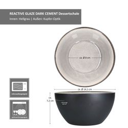 06-24321906-HIT-Reavtive-Glaze-Grey-Kos-Dark-Cement-Schale-13-7x7cm-Bemassung.jpg 6er Set Dessertschale Reactive Glaze Dark Cement für 6 Personen aus Steingut – 24321906_Bild_6