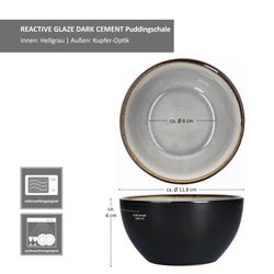 06-24321908-HIT-Reavtive-Glaze-Grey-Kos-Dark-Cement-Schale-12x6cm-Bemassung.jpg 6er Set Puddingschale Reactive Glaze Dark Cement für 6 Personen aus Steingut – 24321908_Bild_6