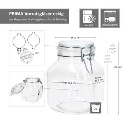 06-17212520S-Borgonovo-Prima-Vorratsglas-2L-eckig-eckig-Bemassung.jpg 2er Set Einmachglas eckig Bügelverschluss PRIMA 2L - 17212520S_Bild_7