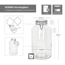 06-17106521S-Borgonovo-Norma-Vorratsglas-6L-Bemassung-METRO.jpg 2er Set Einmachglas NORMA 6L - 17106521S_Bild_7