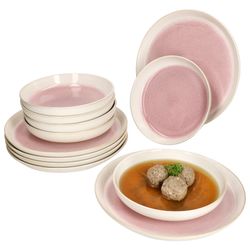 01-162834-162833-MamboCat-Reactive-Glaze-12tlg-Tafelservice-Deko.jpg 12tlg Tafelservice REACTIVE GLAZE PARIS Creme & Pink aus Steingut_Bild_1