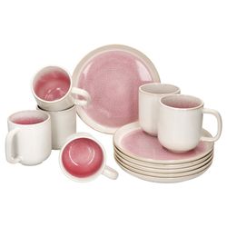 02-162835-162836-MamboCat-Reactive-Glaze-Paris-12tlg-Fruehstuecksservice.jpg 12tlg Frühstücksset REACTIVE GLAZE PARIS Creme & Pink Steingut für 6 Personen_Bild_2