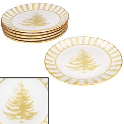 01-23105912-HIT-Tanne-gelb-Tree-Speiseteller-6er-Set.jpg 6er Set Wald ocker Speiseteller Steingut für 6 Personen - 23105912_Bild_1