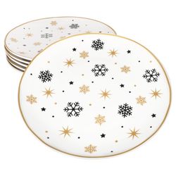 01-23108231-HIT-Stars-schwarz-gold-Schneeflocke-Speiseteller-6er-Set.jpg 6er Set Stars schwarz-gold Speiseteller Steingut für 6 Personen - 23108231_Bild_1
