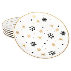 01-23108240-HIT-Stars-schwarz-gold-Schneeflocke-Kuchenteller-6er-Set.jpg 6er Set Stars schwarz-gold Kuchenteller Steingut für 6 Personen - 23108240_Bild_1