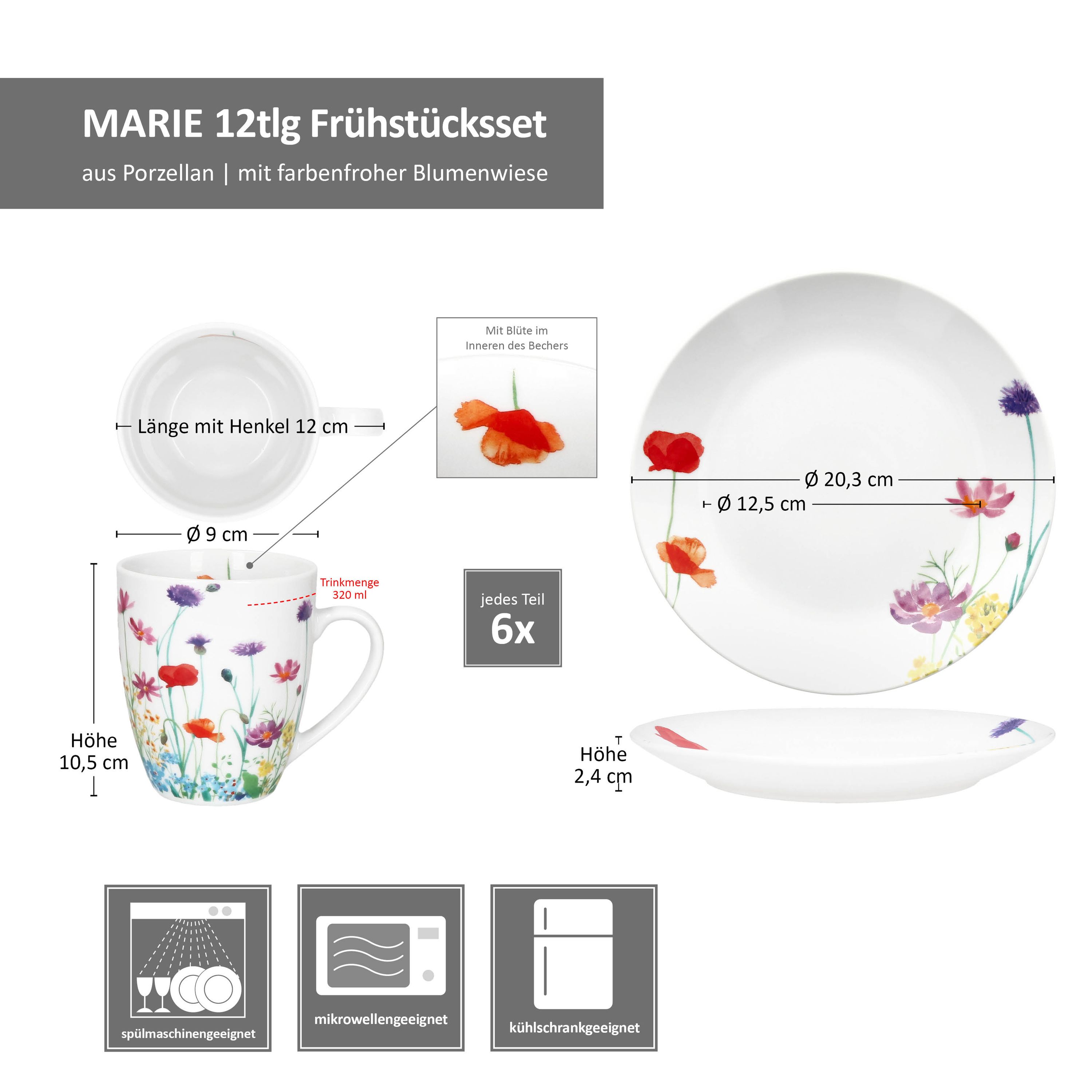 12tlg Frühstücksset MARIE Porzellan für 6 Personen****Vorpackplatz: REIHE 42.6///PLATZ 26