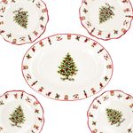 Maestro Natale Weihnachten 5tlg Lunch Set 1x ovale Platte & 4x Speiseteller aus Keramik - 1x 1400/45 & 4x 965/29_Bild_2