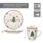 Maße Frühstücksset Weihnachtsbaum: Teller Ø 19,5 cm, Becher 10,3 cm hoch, Ø 8,5 cm Maße Frühstücksset Weihnachtsbaum: Teller Ø 19,5 cm, Becher 10,3 cm hoch, Ø 8,5 cm