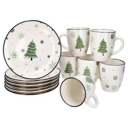 12tlg Frühstücksset Weihnachtsbaum: je 6 Kuchenteller und Kaffeebecher – Gesamtansicht 12tlg Frühstücksset Weihnachtsbaum: je 6 Kuchenteller und Kaffeebecher – Gesamtansicht