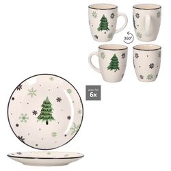 Alle Teile Frühstücksset Weihnachtsbaum: Kuchenteller und Kaffeebecher je 6x Alle Teile Frühstücksset Weihnachtsbaum: Kuchenteller und Kaffeebecher je 6x