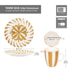 05-23105918-23105934-HIT-Tanne-gelb-Tree-12tlg-Fruehstuecksset-Bemassung.jpg 12tlg Frühstücksset Wald ocker Steingut für 6 Personen - 23105918 & 23105934_Bild_6