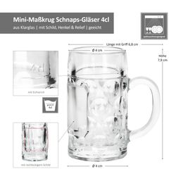 06-13218221S-Borgonovo-Mini-Masskrug-Schnapsglas-4cl-Bemassung.jpg 12er Set Mini-Maßkrug Schnapsglas 4cl aus Glas – 13218221S_Bild_7