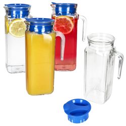 01-13110035S-Borgonovo-Karo-Kuehlschrankrug-1L-blau-4er-Set-Deko.jpg 4er Set KARO Kühlschrankkrug 1L aus Glas mit blauem Kunststoff-Deckel – 13110035S_Bild_1
