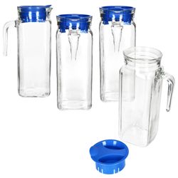 02-13110035S-Borgonovo-Karo-Kuehlschrankrug-1L-blau-4er-Set.jpg 4er Set KARO Kühlschrankkrug 1L aus Glas mit blauem Kunststoff-Deckel – 13110035S_Bild_2