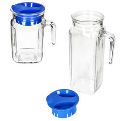 02-13109528S-13110035S-Borgonovo-Karo-Kora-Kuehlschrankkrug-0-5L-1L-blau-2er-Set.jpg 5L aus Glas mit blauem Kunststoff-Deckel – 1x 13109528S & 1x 13110035S_Bild_2