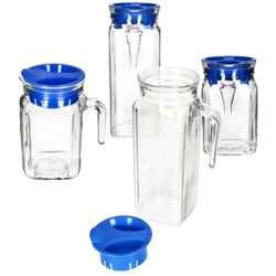 02-13109528S-13110035S-Borgonovo-Karo-Kora-Kuehlschrankkrug-0-5L-1L-blau-4er-Set.jpg 5L aus Glas mit blauem Kunststoff-Deckel – 2x 13109528S & 2x 13110035S_Bild_2
