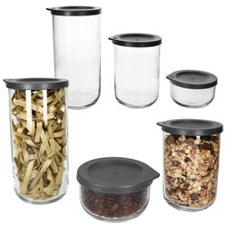 01-814446-Ritzenhoff-und-Breker-Boho-Vorratsdosen-6tlg-aus-Glas-trocken.jpg 6tlg Set BOHO Vorratsdosen Anthrazit aus Glas & Kunststoff_Bild_1