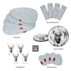 04-641-120-Justus-Brenger-Justinus-Alois-Tischset-hellgrau-mit-Geschirr-alle-Teile.jpg 20tlg Set ALOIS für 4 Personen - 12tlg Tischset Filz 641-120 + 4x Speiseteller 162746 + 4x Gläser 163069_Bild_2