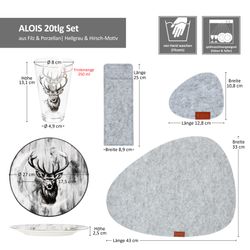 06-641-120-Justus-Brenger-Justinus-Alois-Tischset-hellgrau-mit-Geschirr-Bemassung.jpg 20tlg Set ALOIS für 4 Personen - 12tlg Tischset Filz 641-120 + 4x Speiseteller 162746 + 4x Gläser 163069_Bild_5