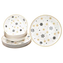 02-23108231-23108248-HIT-Stars-schwarz-gold-Schneeflocke-12tlg-Tafelservice.jpg 12tlg Tafelservice Stars schwarz-gold Steingut für 6 Personen - 23108231 & 23108248_Bild_2