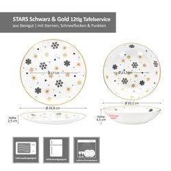 06-23108231-23108248-HIT-Stars-schwarz-gold-Schneeflocke-12tlg-Tafelservice-Bemassung.jpg 12tlg Tafelservice Stars schwarz-gold Steingut für 6 Personen - 23108231 & 23108248_Bild_6
