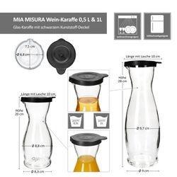 06-13173018S-13172818S-Mia-Misura-Karaffe-1L-0-5L-schwarzer-Kunststoffdeckel-Bemassung.jpg 5 Liter & 6x 1 Liter geeicht aus Glas mit schwarzem Kunststoff-Deckel - 13173018S & 13172818S_Bild_8