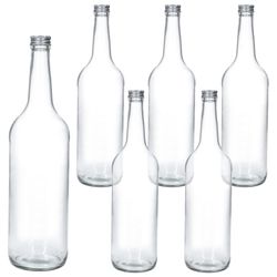 01-161828-Glaeser-und-Flaschen-Geradhalsflasche-1L-silberne-Deckel-6er-Set.jpg 6er Set Geradhalsflasche 1000 ml + Schraubverschluss PP28 Silber_Bild_1