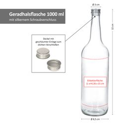 06-161828-Glaeser-und-Flaschen-Geradhalsflasche-1L-mit-silbernem-Deckel-PP28-Bemassung.jpg 6er Set Geradhalsflasche 1000 ml + Schraubverschluss PP28 Silber_Bild_6