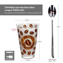 06-0806137-747-480-Justinus-Ritzenhoff-Cremona-orange-Twist-Latte-Macchiato-Glaeser-Loeffel-Bemassung.jpg 12tlg Latte Macchiato Set - 6x CREMONA Gläser orange + 6x TWIST Latte Macchiato Löffel - 0806137 & 747-480_Bild_6