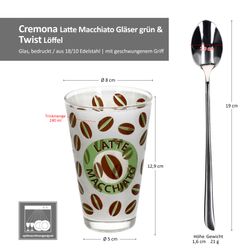 06-0037927-747-480-Justinus-Ritzenhoff-Cremona-gruen-Twist-Latte-Macchiato-Glaeser-Loeffel-Bemassung1.jpg 12tlg Latte Macchiato Set - 6x CREMONA Gläser grün + 6x TWIST Latte Macchiato Löffel - 0806182 & 747-480_Bild_4