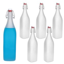 01-Bormioli-Rocco-Swing-Frosted-Flasche-1L-6er-Set-Deko.jpg 6er Set Glasflaschen Serie Swing Frosted mit Bügelverschluss 1L_Bild_1