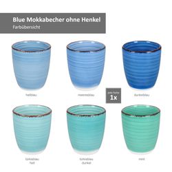 04-24327069-HIT-Blue-Mokka-Becher-ohne-Henkel-180ml-Farbuebersicht.jpg 6er Set BLUE Mokka-Becher OHNE Henkel für 6 Personen aus Steingut - 24327069_Bild_4