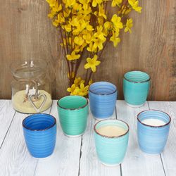 05-24327069-HIT-Blue-Mokka-Becher-ohne-Henkel-180ml-Ambientebild-Frontal.jpg 6er Set BLUE Mokka-Becher OHNE Henkel für 6 Personen aus Steingut - 24327069_Bild_5