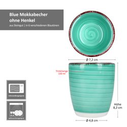 06-24327069-HIT-Blue-Mokka-Becher-ohne-Henkel-180ml-Bemassung.jpg 6er Set BLUE Mokka-Becher OHNE Henkel für 6 Personen aus Steingut - 24327069_Bild_6