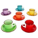 6er Set UNI Bunt Cappuccinotassen mit Untertassen für 6 Personen aus Steingut - 24326775_Bild_1