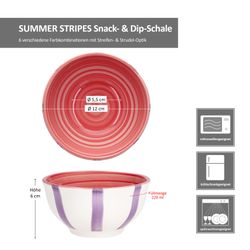 06-24325613-HIT-Summer-Stripes-Snack-und-Dipschale-Bemassung.jpg 6er Set SUMMER STRIPES Snack- & Dip-Schale für 6 Personen aus Steingut - 24325613_Bild_8