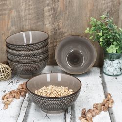 02-593339-Maeser-Prospero-Schale-16cm-Ambientebild-01.jpg 6er Set PROSPERO Salatschale braun 16cm für 6 Personen aus Porzellan - 593339_Bild_2